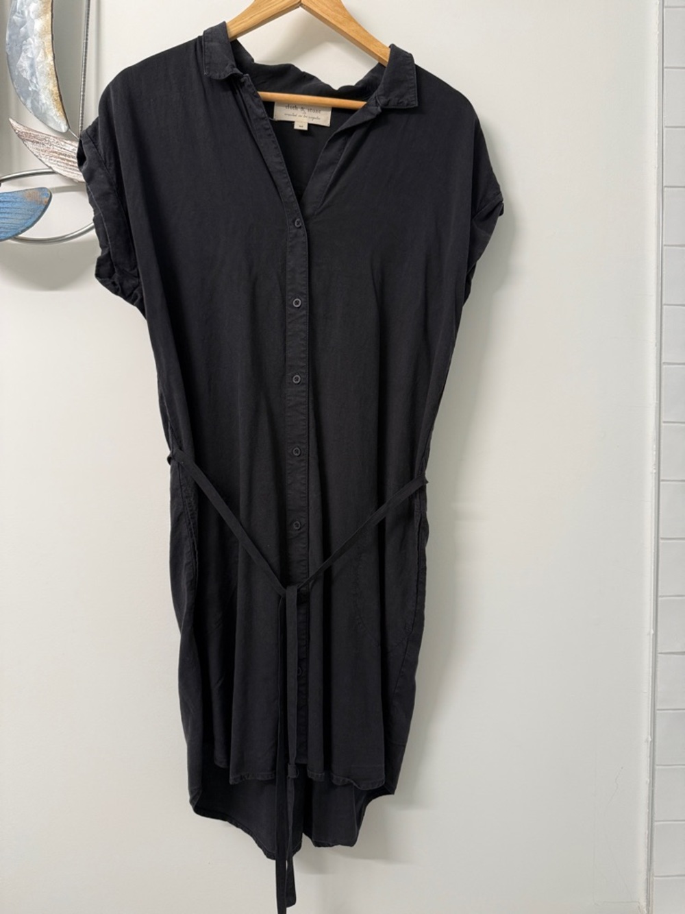 cloth & stone Black V-Neck Button Shirt